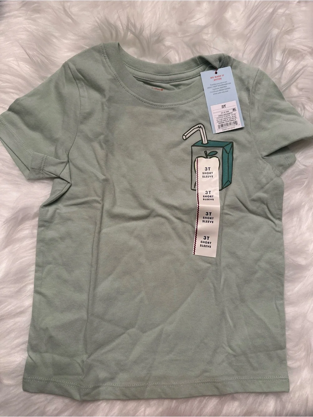 Cat & Jack Light Sage Short Sleeve Tee with Juice Carton Graphic